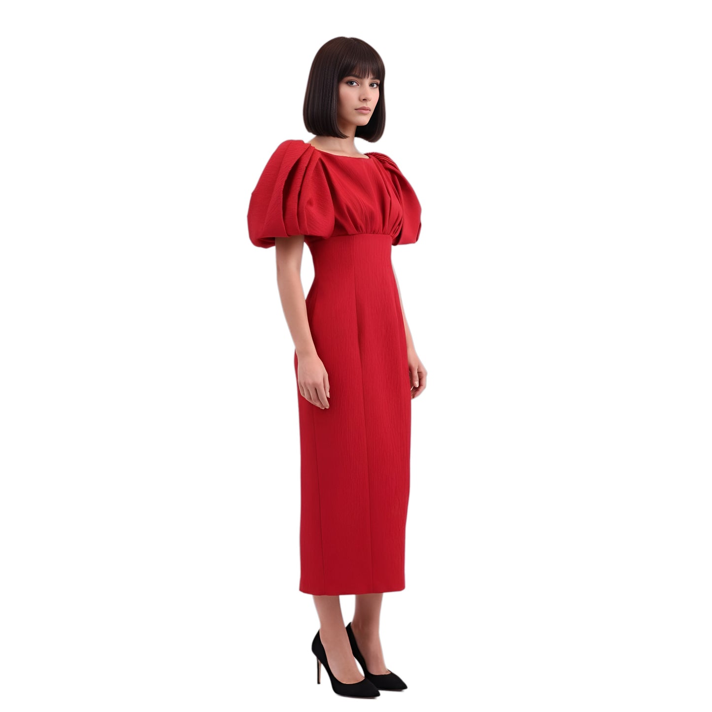 emilia wickstead midi dress with puff sleeves