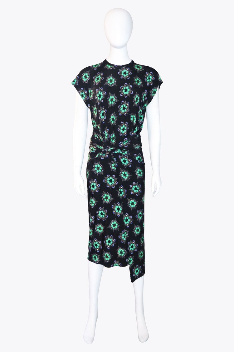 black dress with green flowers Paco Rabanne Green and Black Floral Dress – My Store