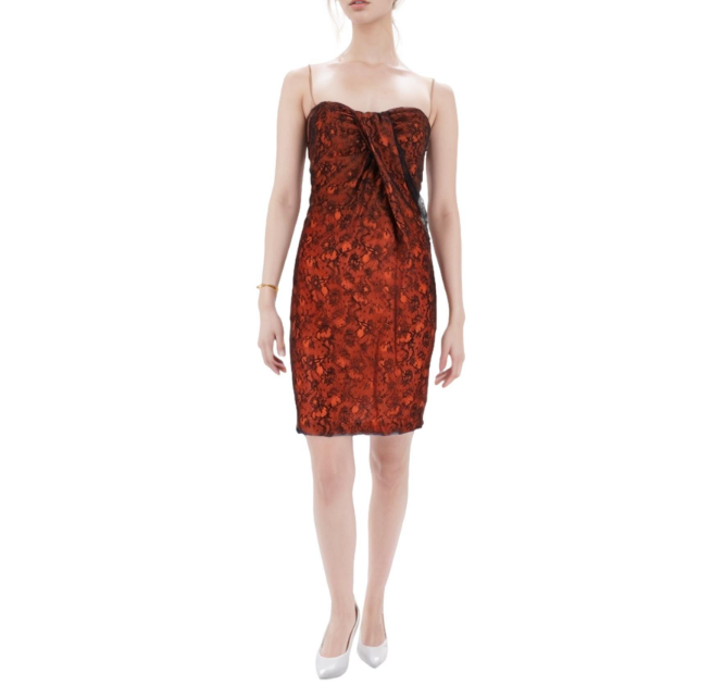 dolce and gabbana red and black lace dress Dolce & Gabbana Red Strapless Mini Dress With Black Lace Detail – My Store