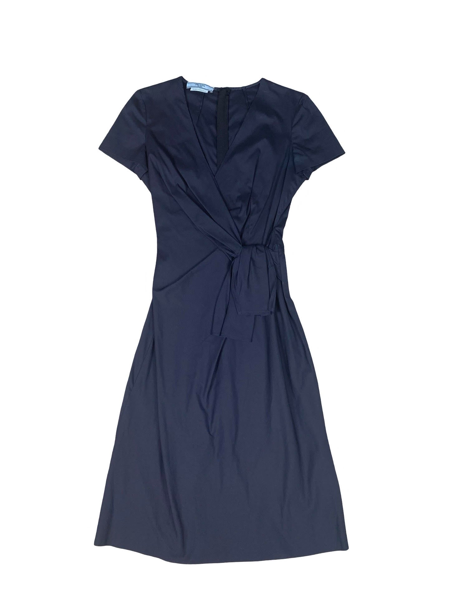 Prada Navy Blue Linen Wrap Dress – My Store