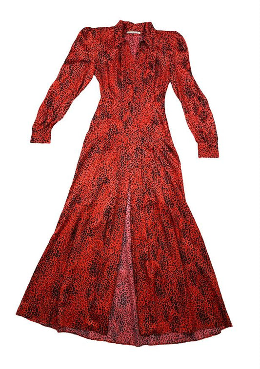 Alessandra Rich Red Patterned Long Sleeve Maxi Dress