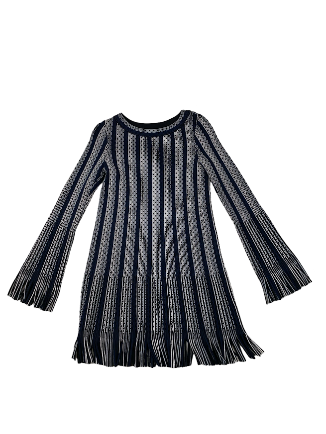 Alaia Navy Blue & White Striped Knit Long Sleeve Dress