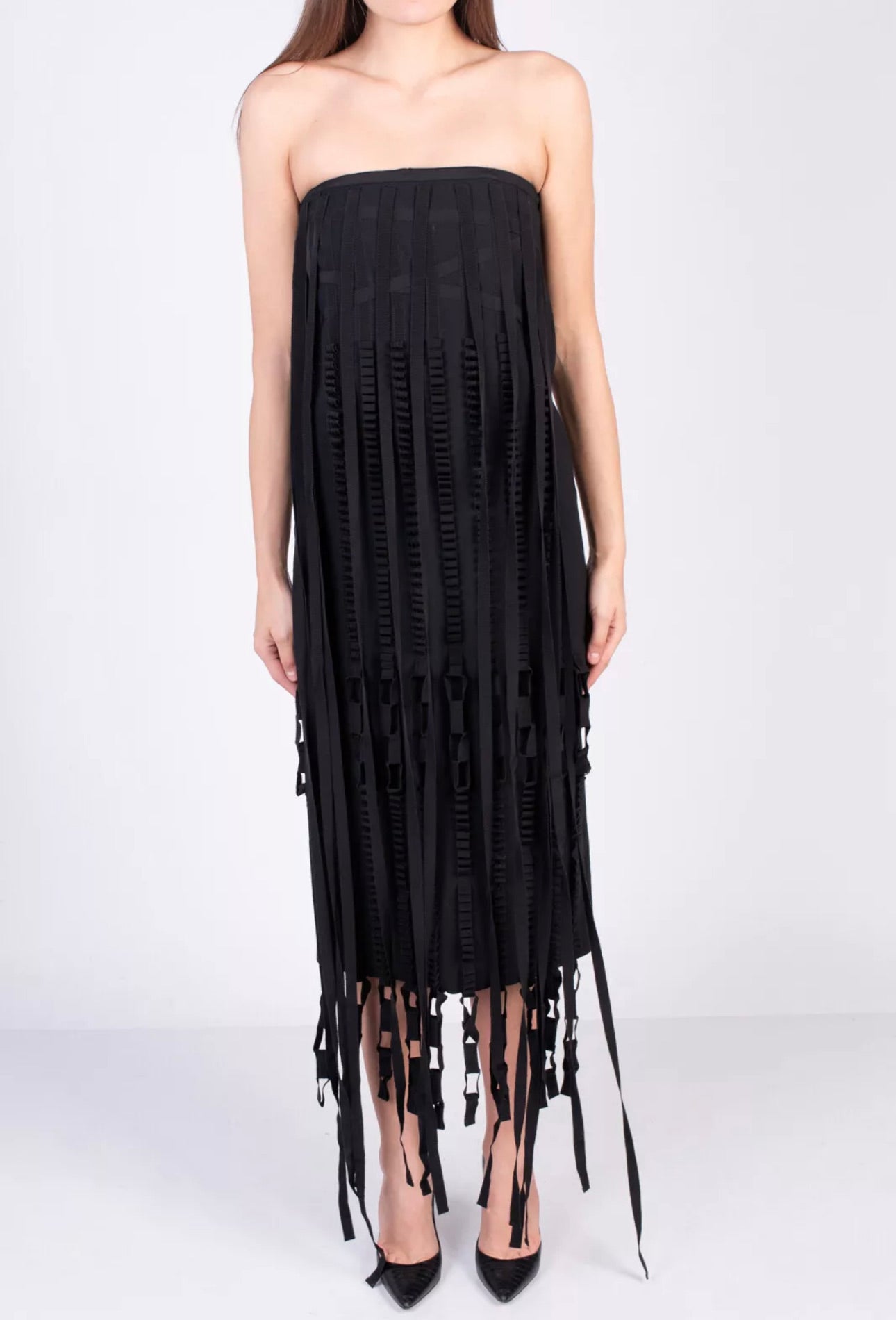 Ferragamo Black Strapless Dress With Fringe