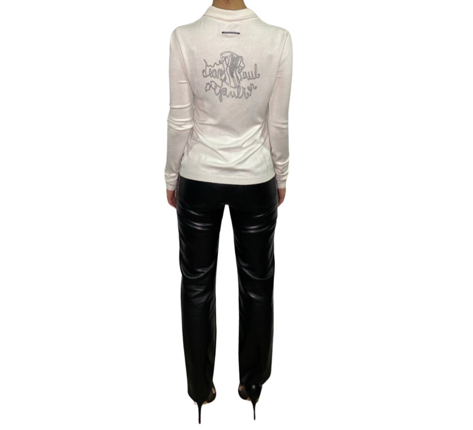 Jean Paul Gaultier White Longsleeve Zip-Up With Printed Back