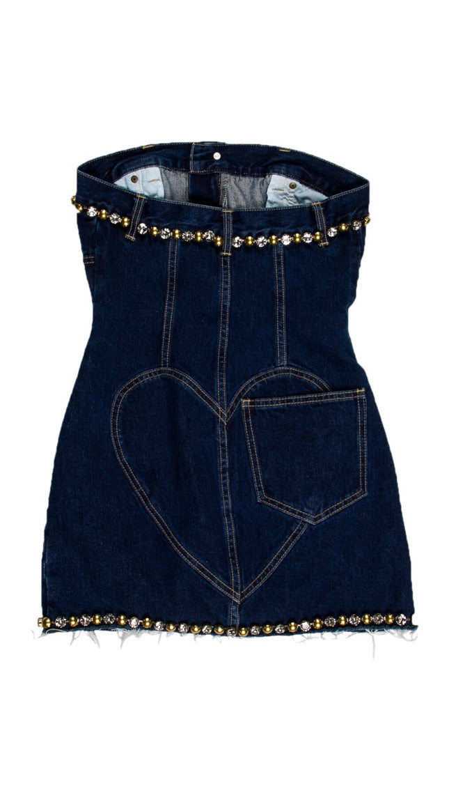 Area Blue Denim Jeweled Mini Dress