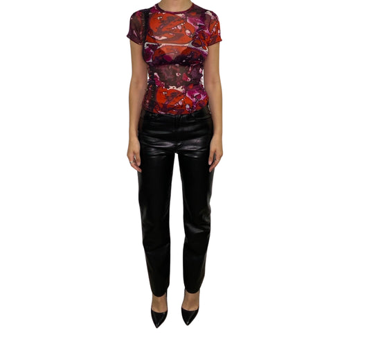 Jean Paul Gaultier Red Printed Mesh T-Shirt