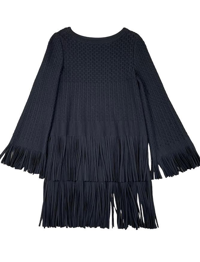 Alaia Black Fringe Long Sleeve Dresse