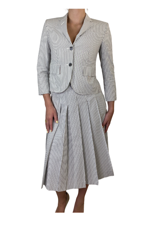 Thom Browne Blue & White Pinstripe Skirt & Blazer Set