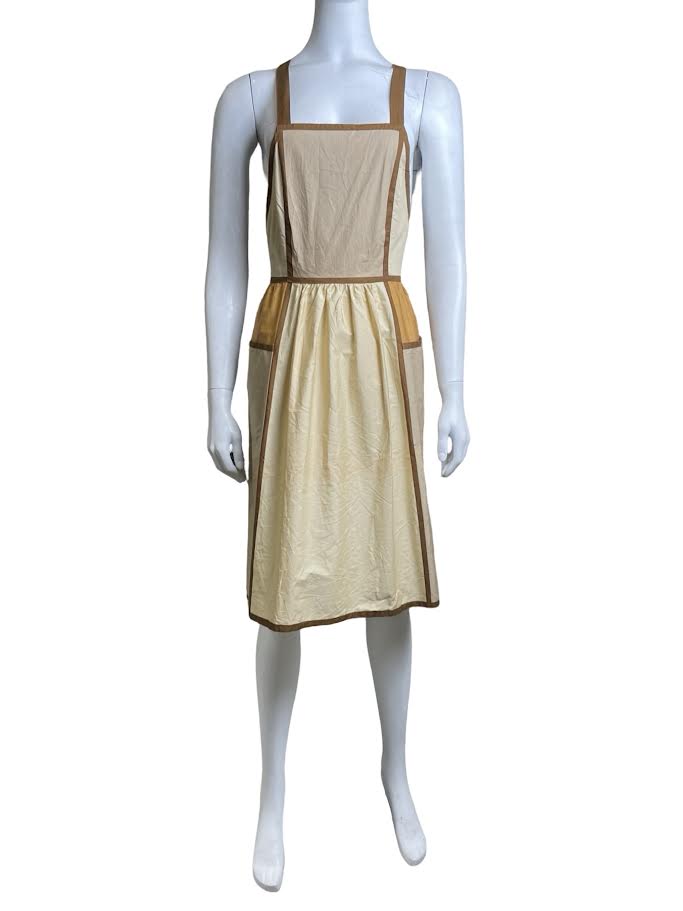 Saint Laurent Cream & Tan Apron Midi Dress