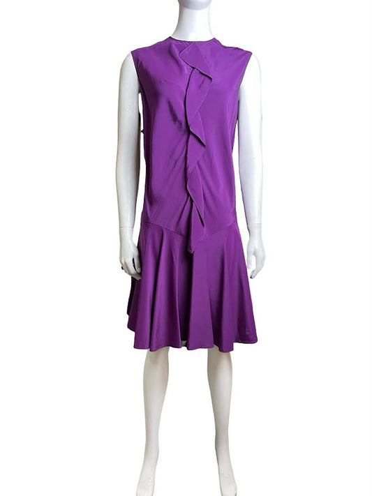 Saint Laurent Purple Ruffled Sleeveless Midi Dress