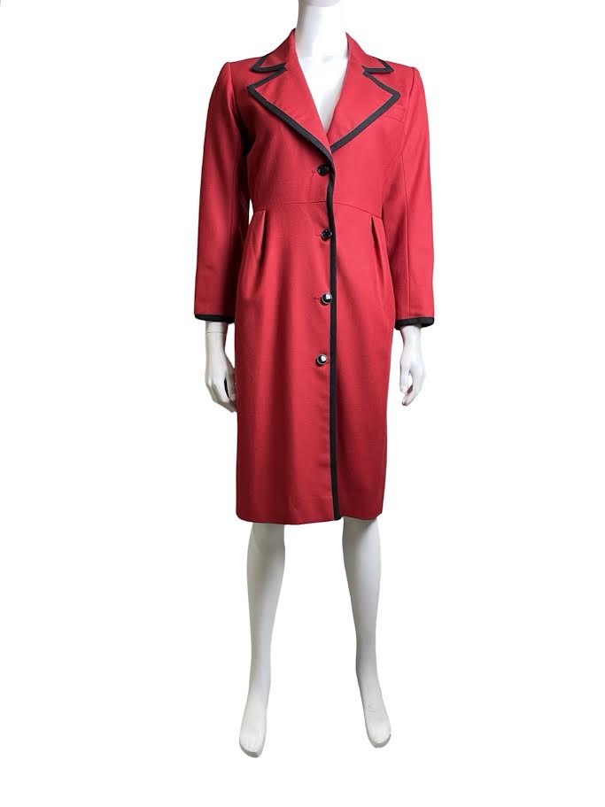 Saint Laurent Red Coat Dress With Black Lining