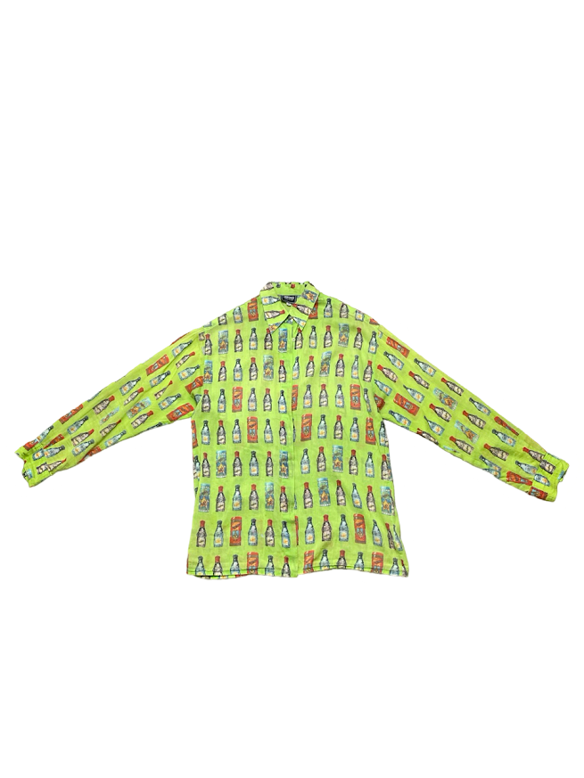 Versace Green With Bottles Printed Button Up