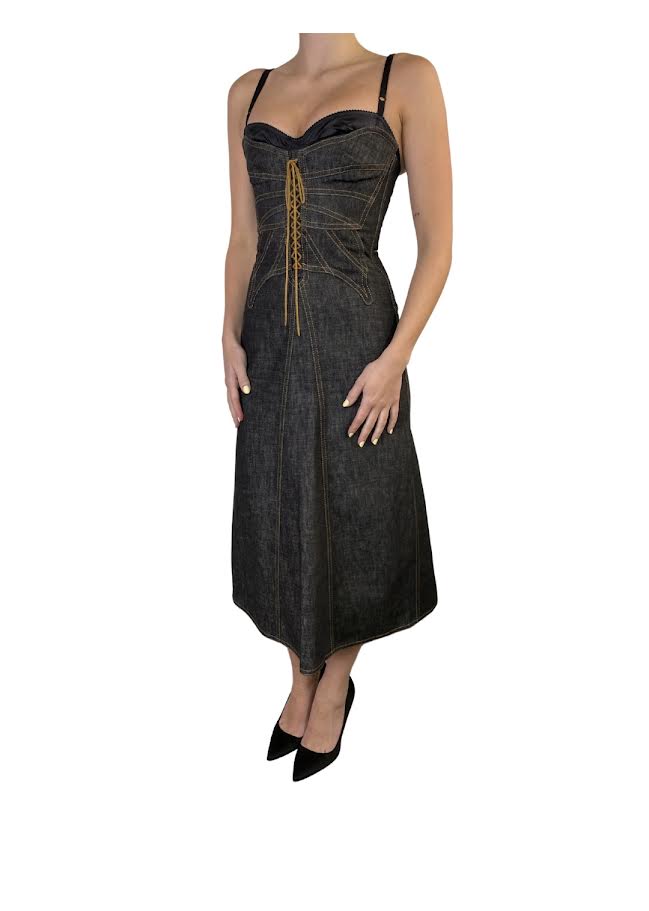 Dolce & Gabbana Dark Denim Midi Dress With Built In Bra