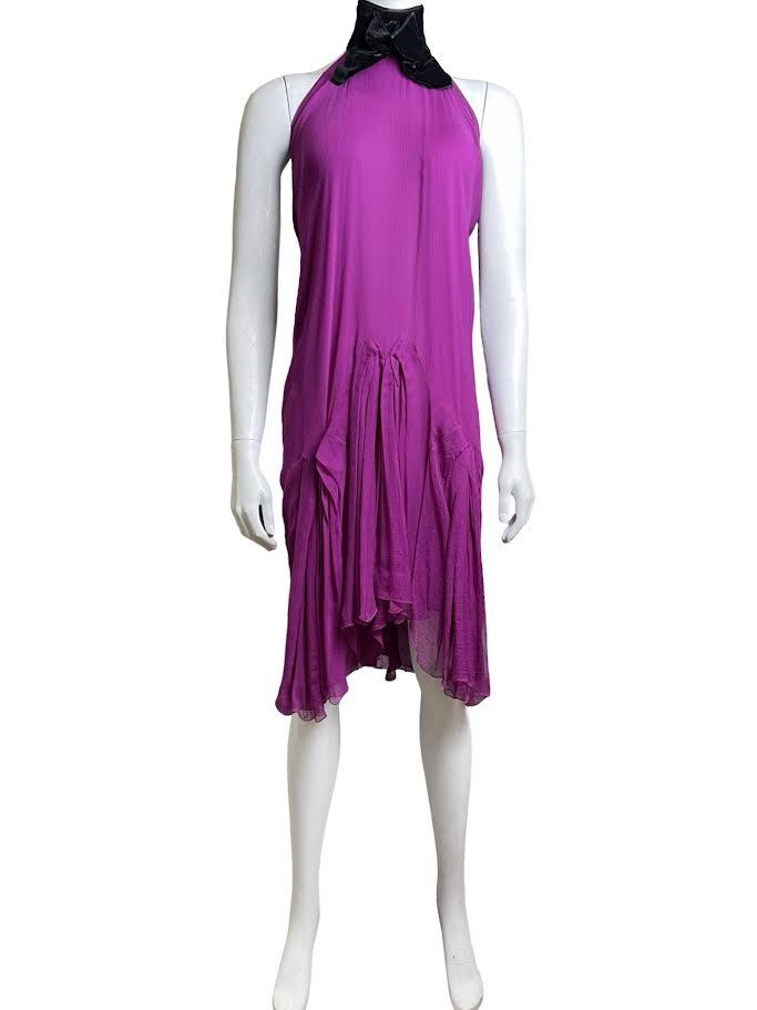 Saint Laurent Purple Chiffon Dress With High Collared Neck