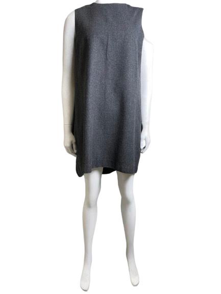 Saint Laurent Grey Wool Sleeveless Boxy Fit Dress