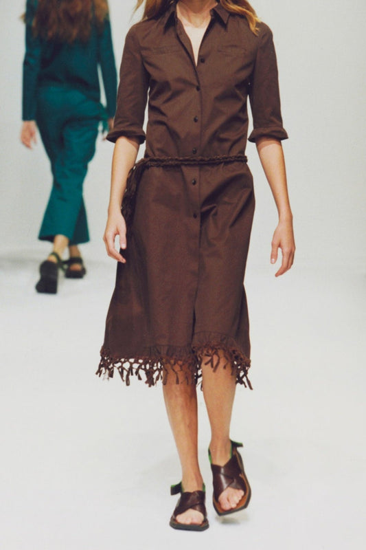 Miu Miu SS99 Brown Long Sleeve Midi Button Up Dress