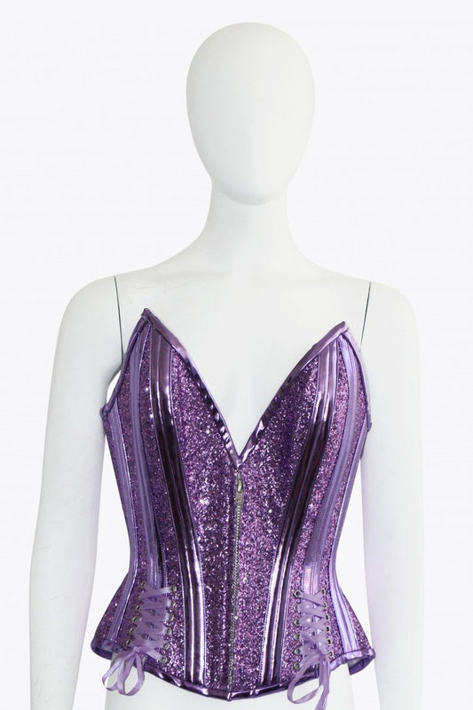 Mystic City Shimmering Purple Metallic Plunging Corset Top