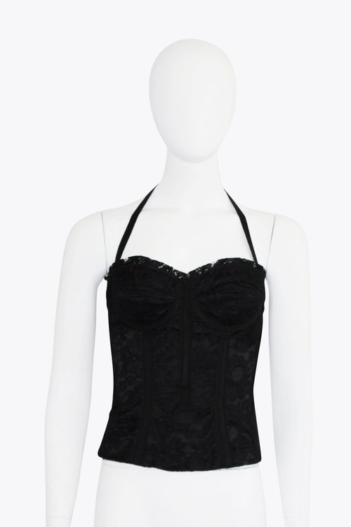 Dolce & Gabbana Black Lace Halter Corset