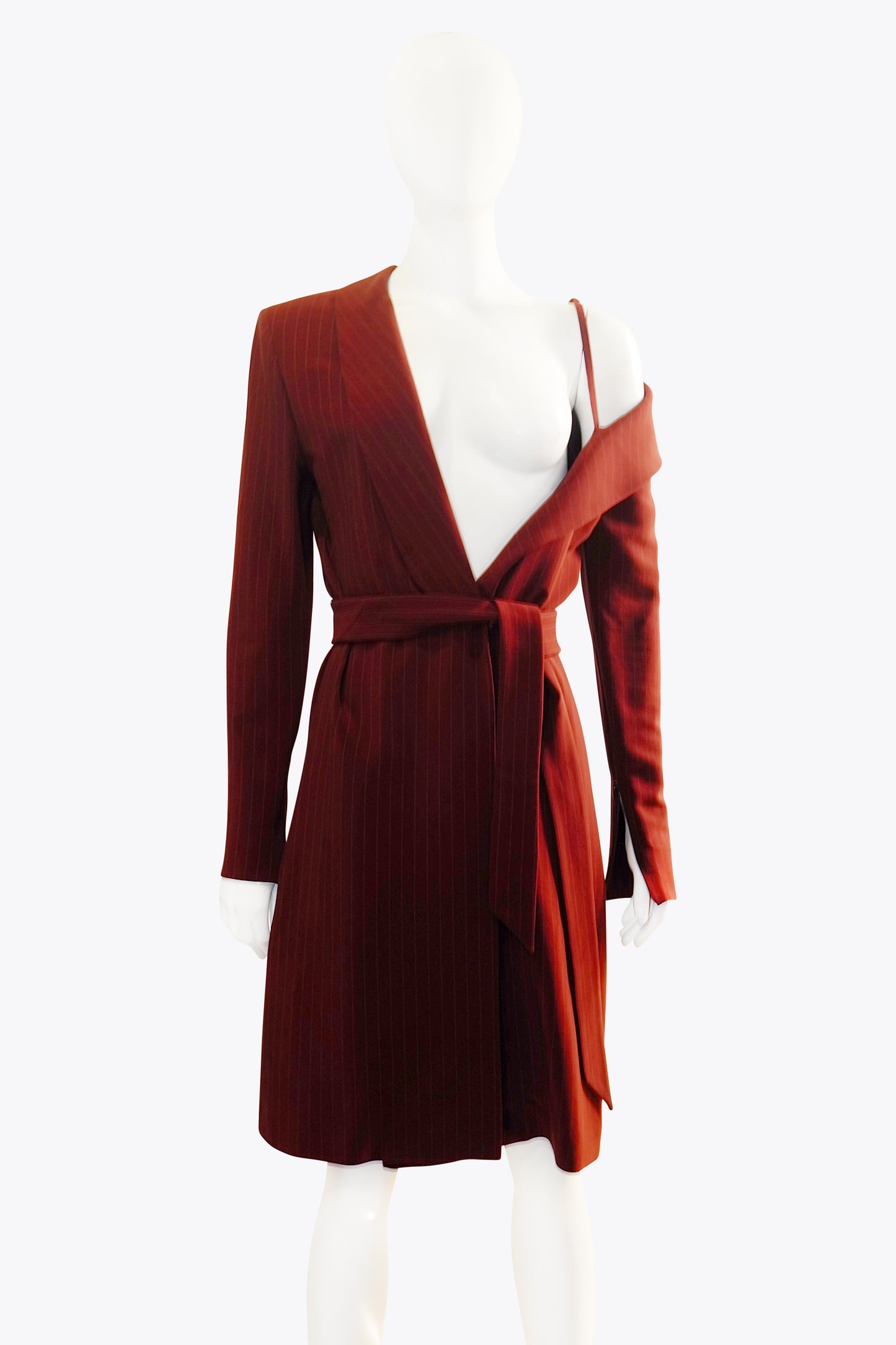 Jean Paul Gaultier Red Pinstripe Off One Shoulder Dress