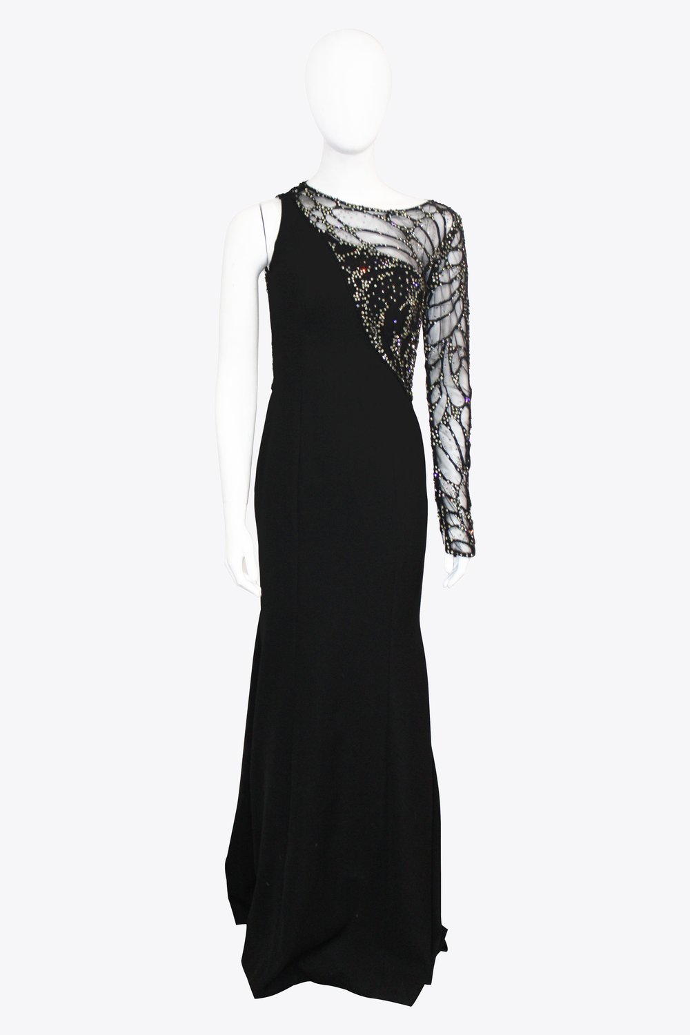 Alexandrine Black Embellished One Sleeve Gown