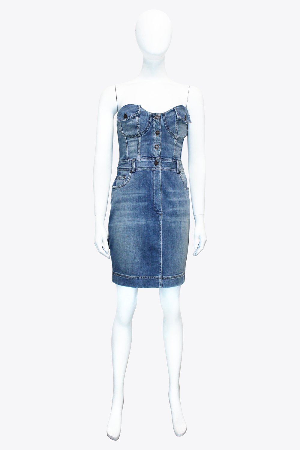 Moschino Blue Denim Strapless Dress