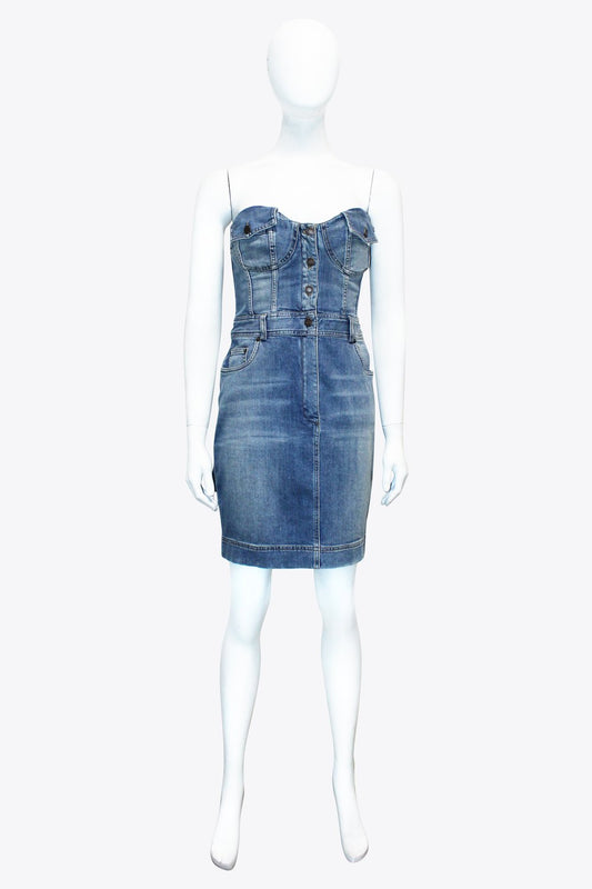 Moschino Blue Denim Strapless Dress