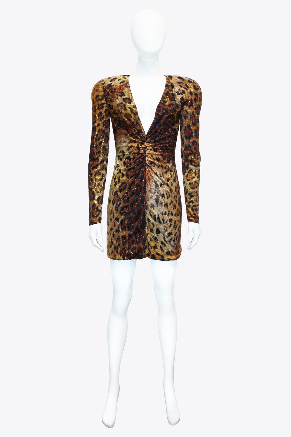 Versace Brown Shimmery Leopard Long Sleeve Mini Dress