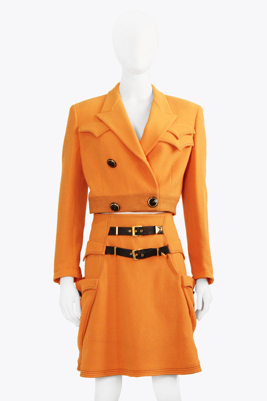 Versace Orange Bondage Skirt Suit