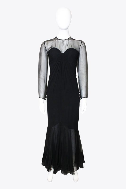 Chanel Black Long Sleeve Mesh Gown