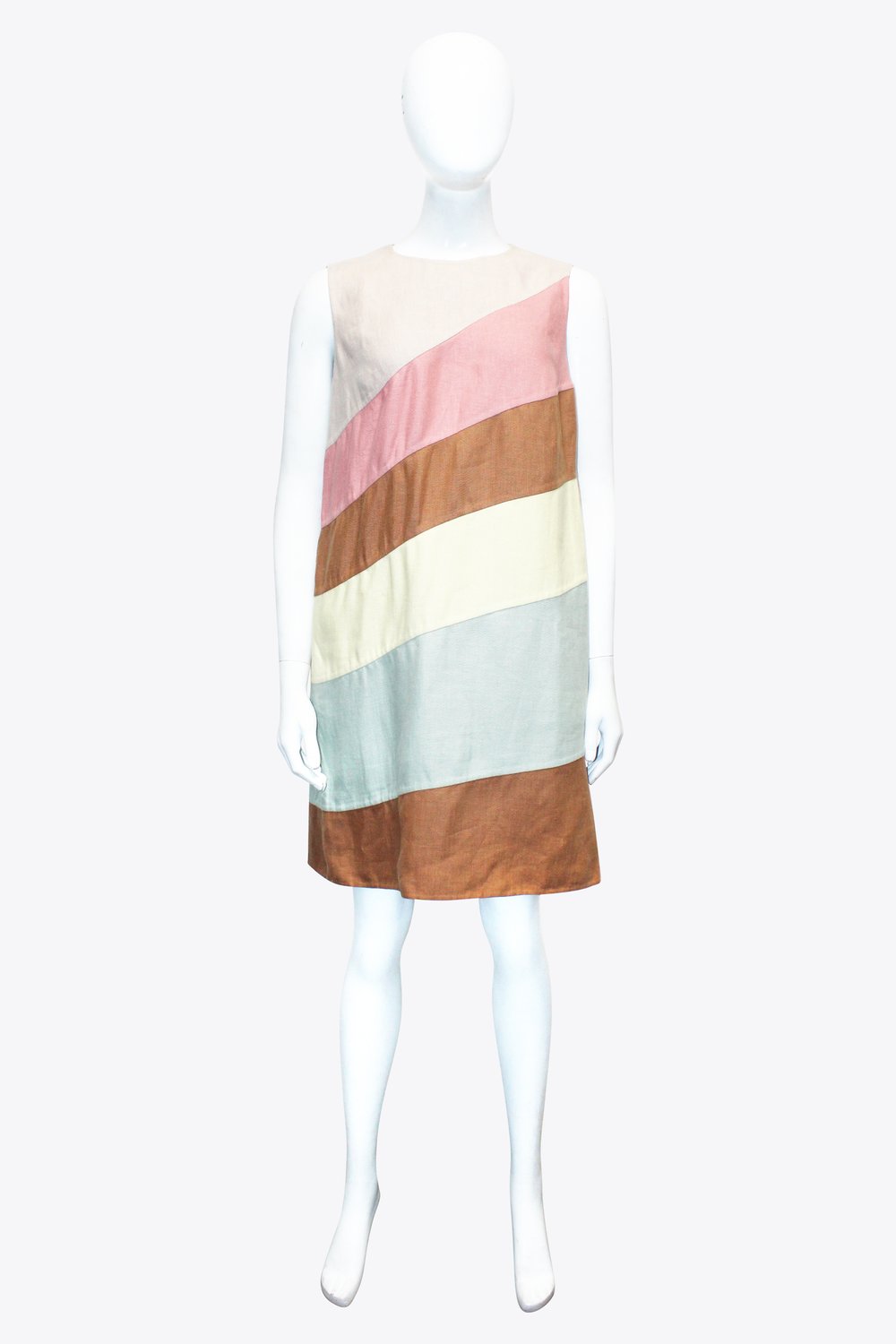 Valentino Brown Multi-Color Striped Shift Dress