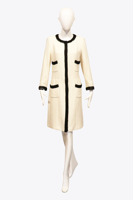 Chanel White Coat With Black Piping