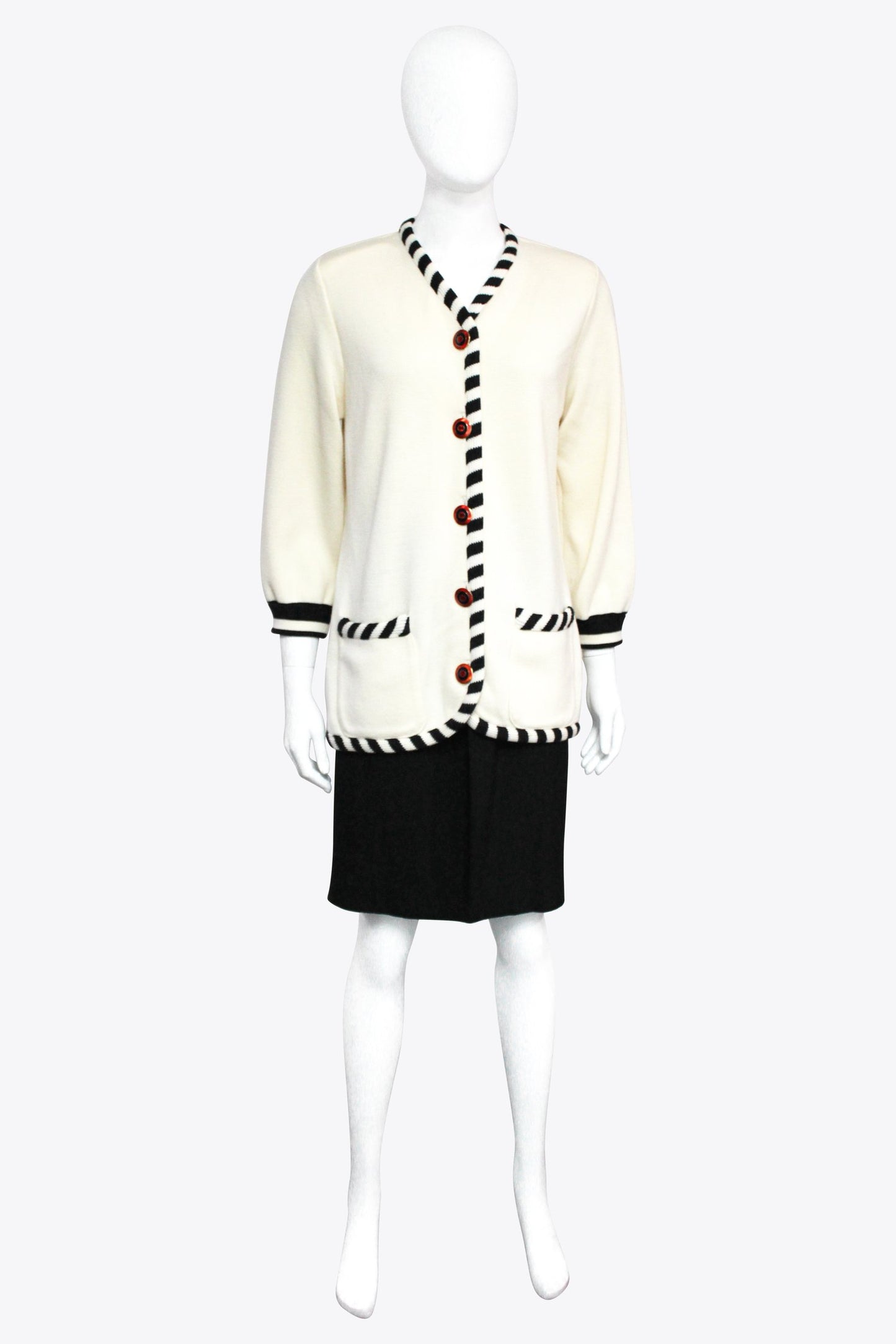 Yves Saint Laurent White Cardigan With Striped Piping