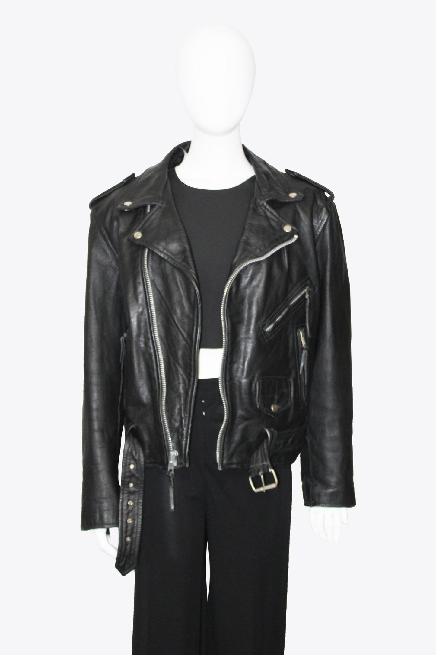 Unik Vintage Black Leather Jacket With Back Design