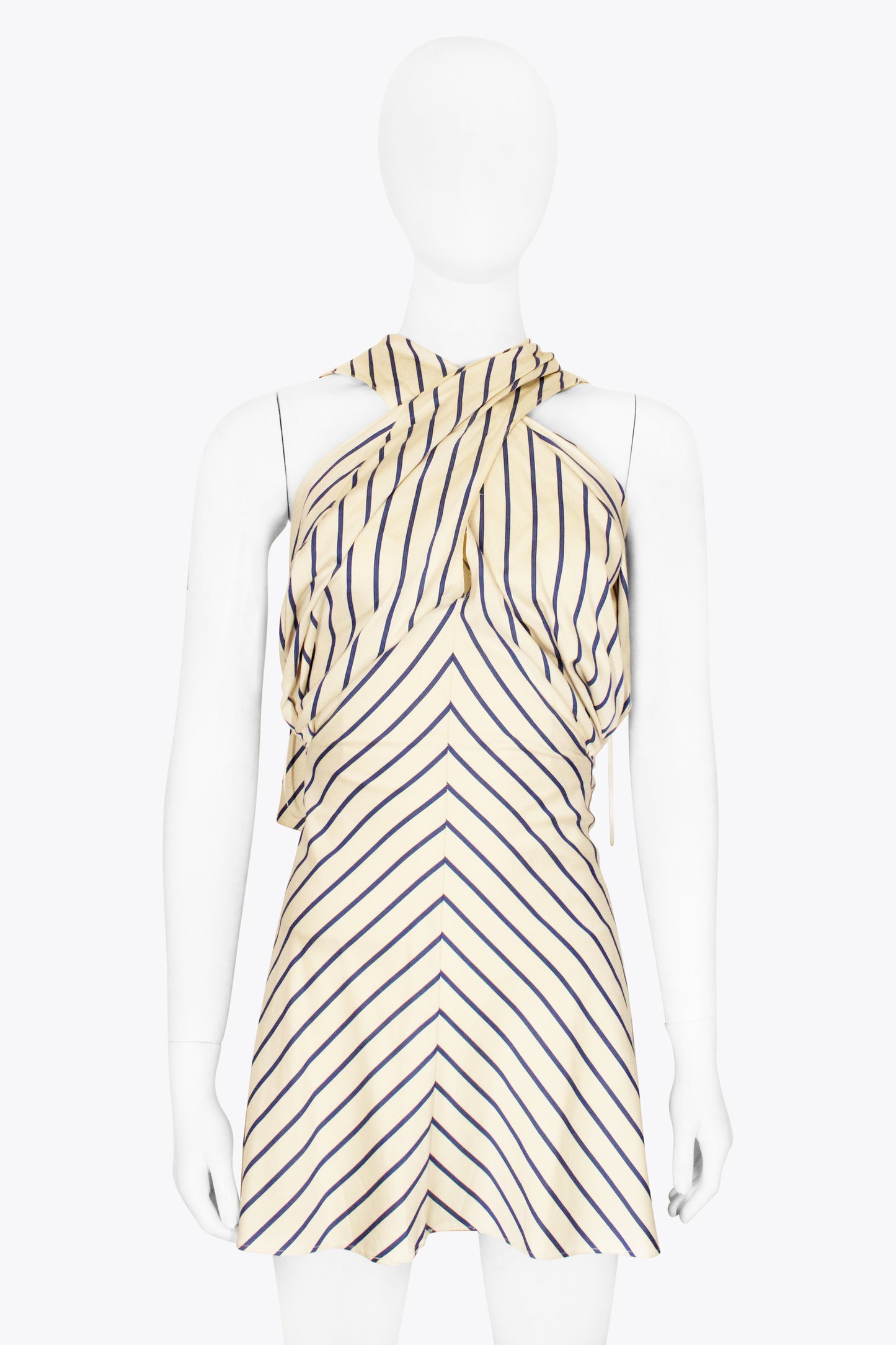 Vivienne Westwood White & Navy Lined Halter Mini Dress