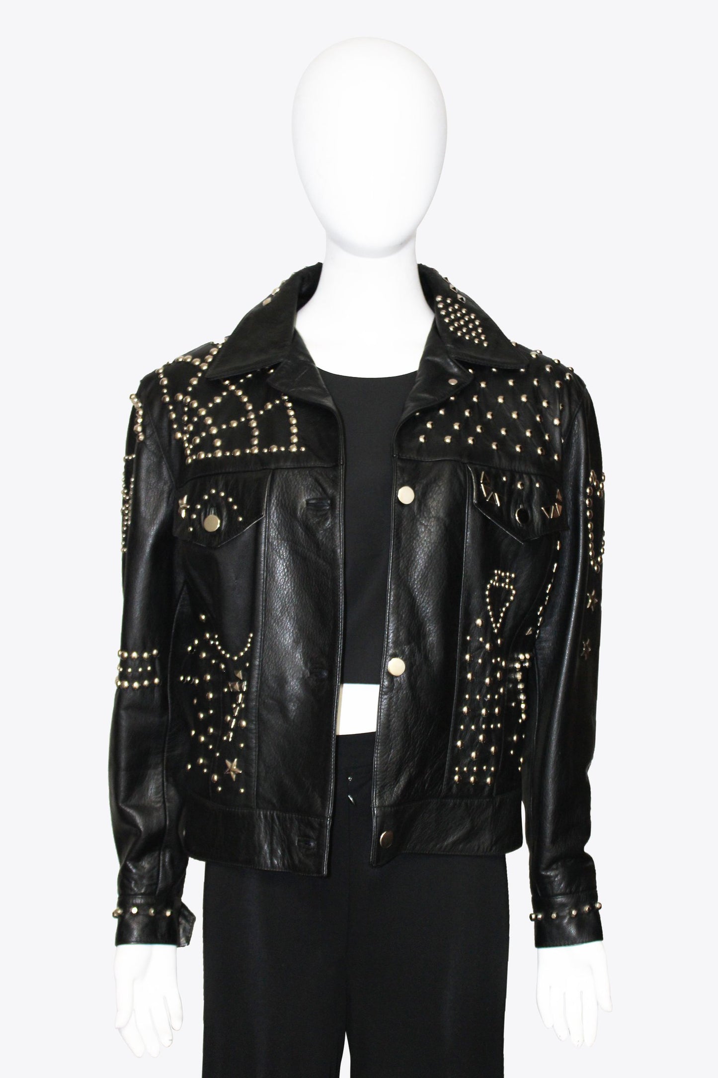 Vintage Leather Jacket With Stud Design