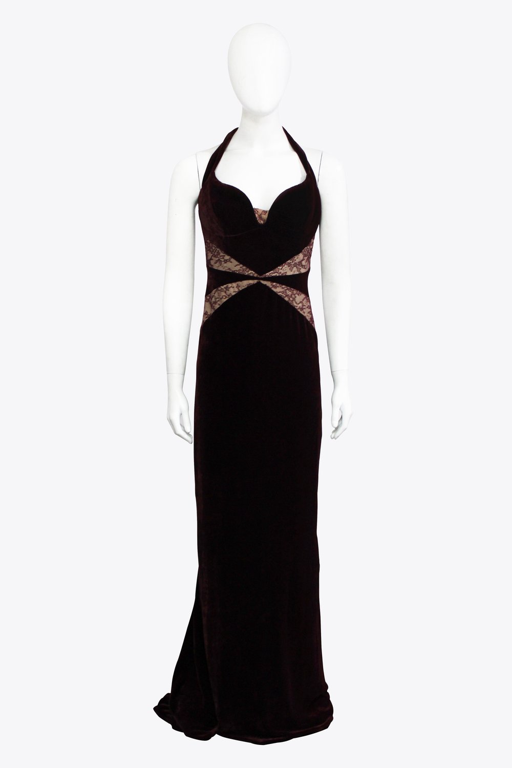 Stella McCartney Red Velvet Lace Cutout Halter Gown