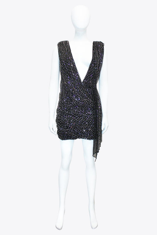 Retrofete Black Rhinestone Mini Dress