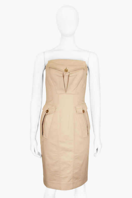 Givenchy Beige Corduroy Strapless Midi Dress