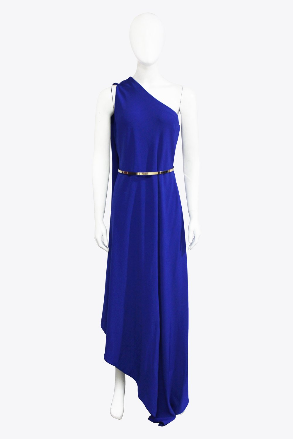 Stella McCartney Blue One Shoulder Cape Dress with Belt