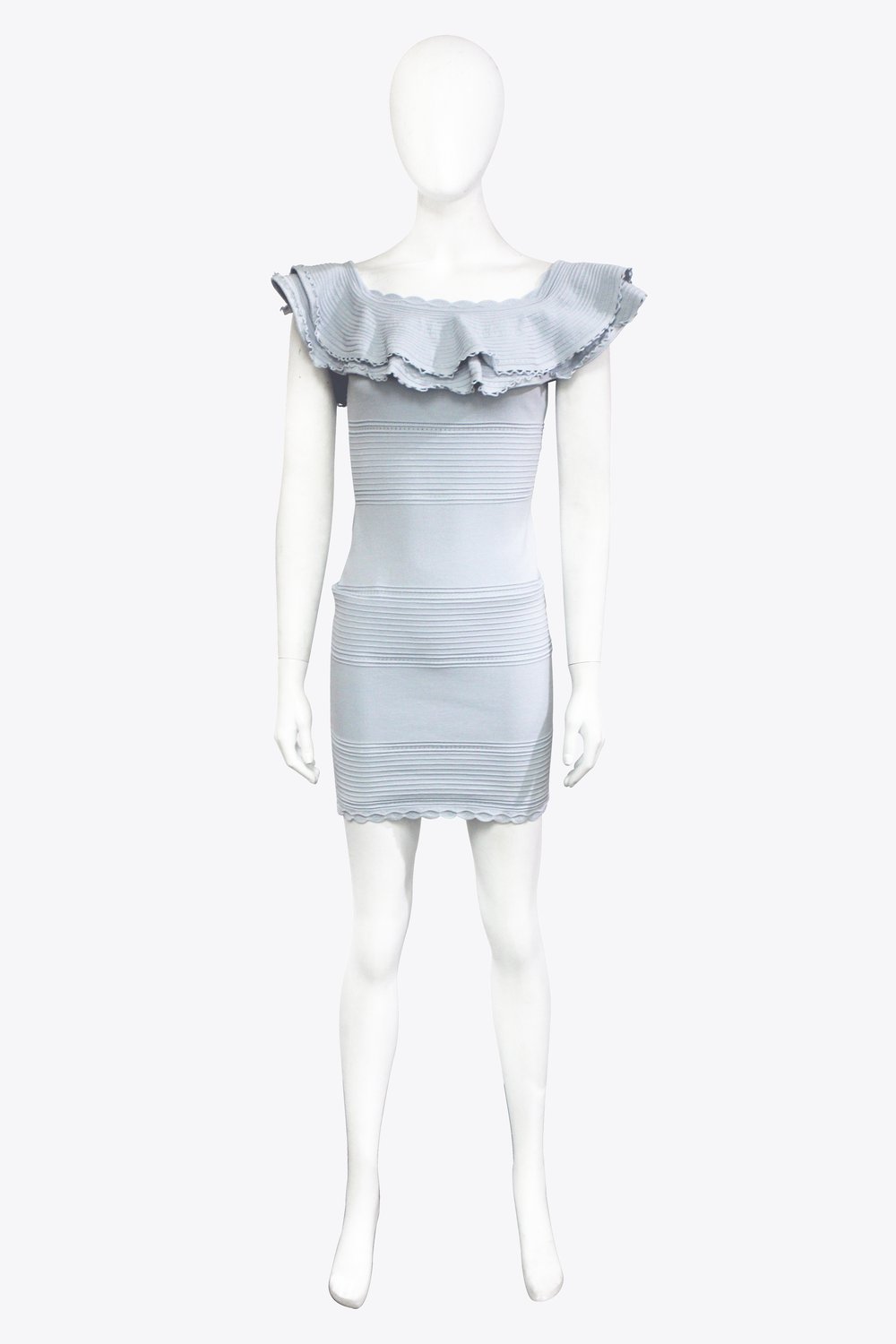 Alexander McQueen Blue Ruffle Bodycon Dress