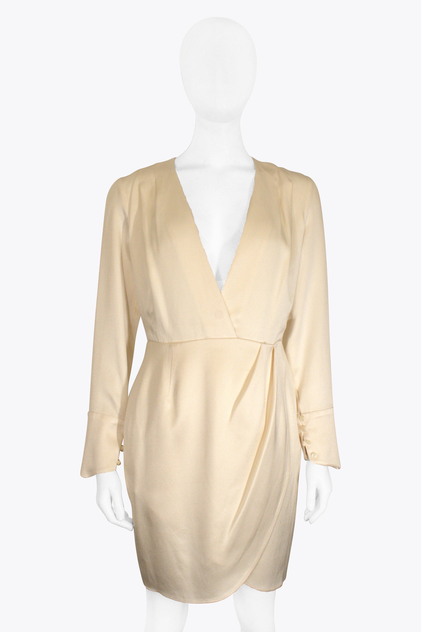 Raquette Cream V-Neck Long-Sleeve Dress