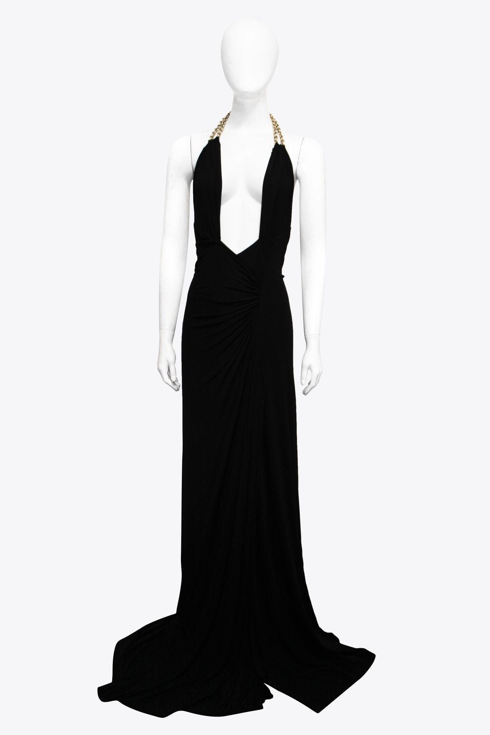 DSquared2 Black Deep V-Neck Halter Gown