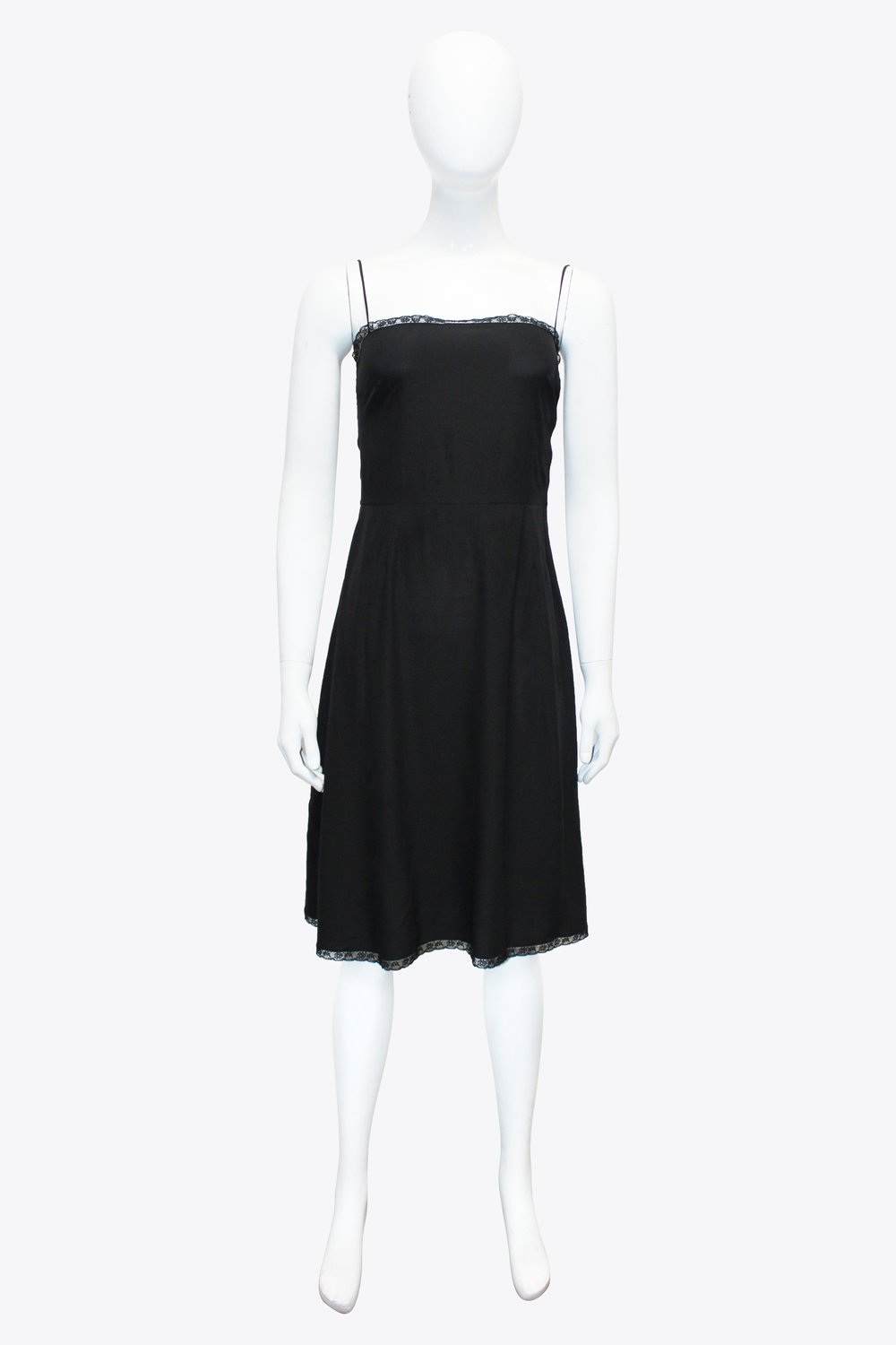 Prada Black Lace Trimmed Tank Midi Dress