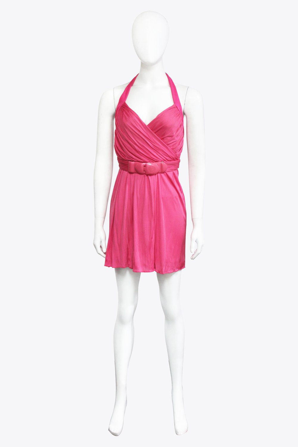 Versace Pink Halter Plastic Belt Mini Dress