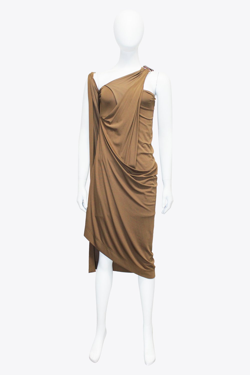 NL Brown Toga Dress with Leather Shoulder Strap