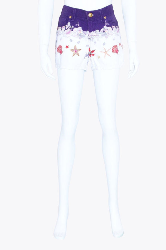 Versace Purple & White Starfish Aquatic Denim Shorts