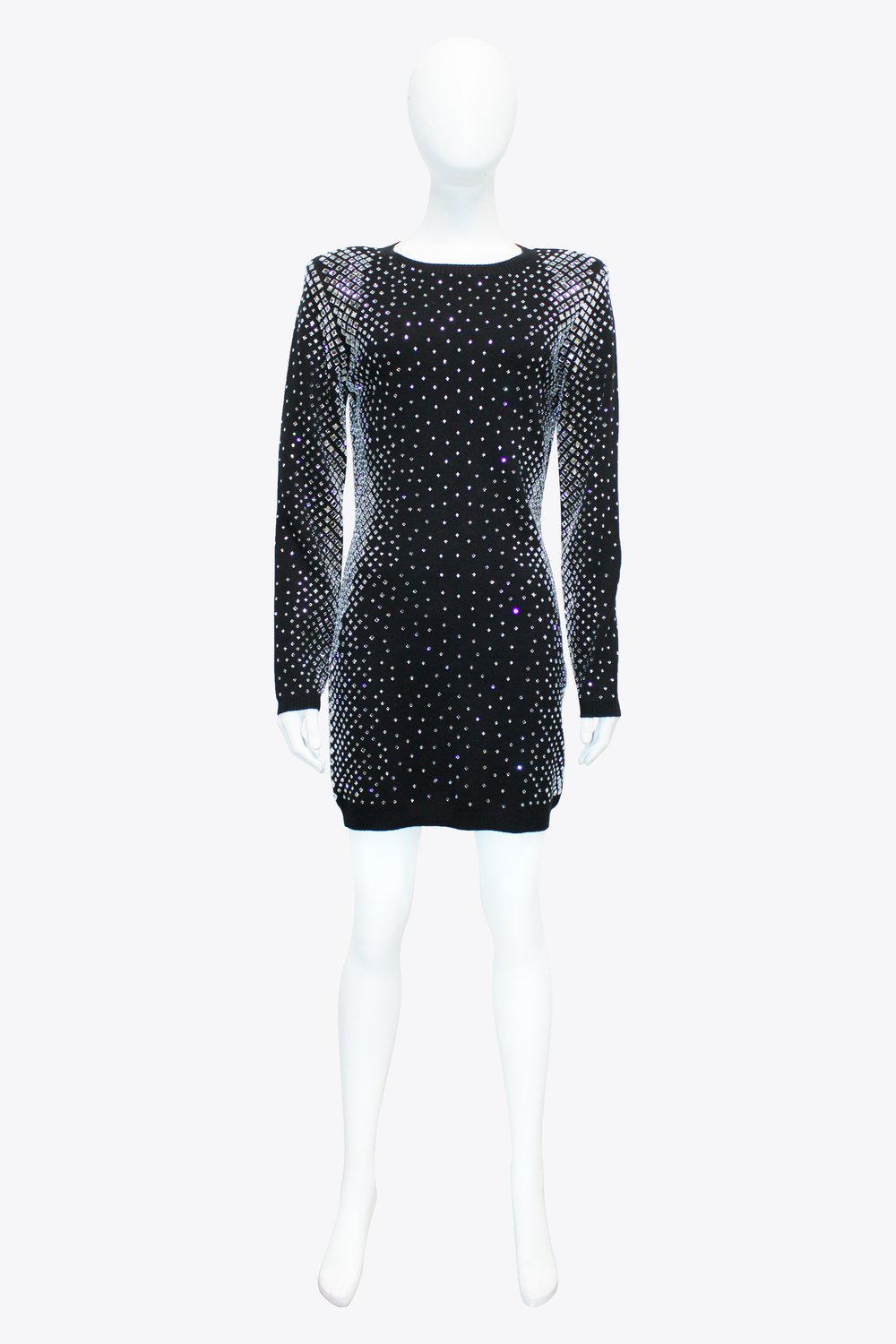 Retrofete Black Rhinestone Long Sleeve Mini Dress