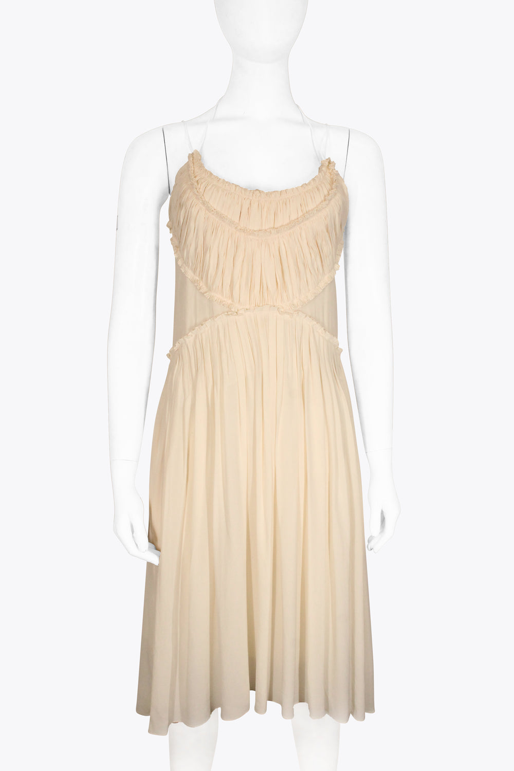 Chloe Cream Ruched Strapy Dress