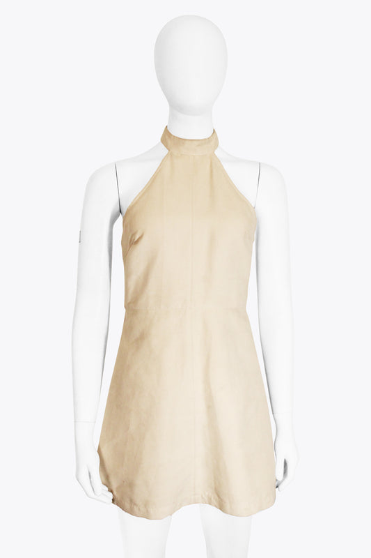 Re:Named Beige Suede Halter Neck Mini Dress