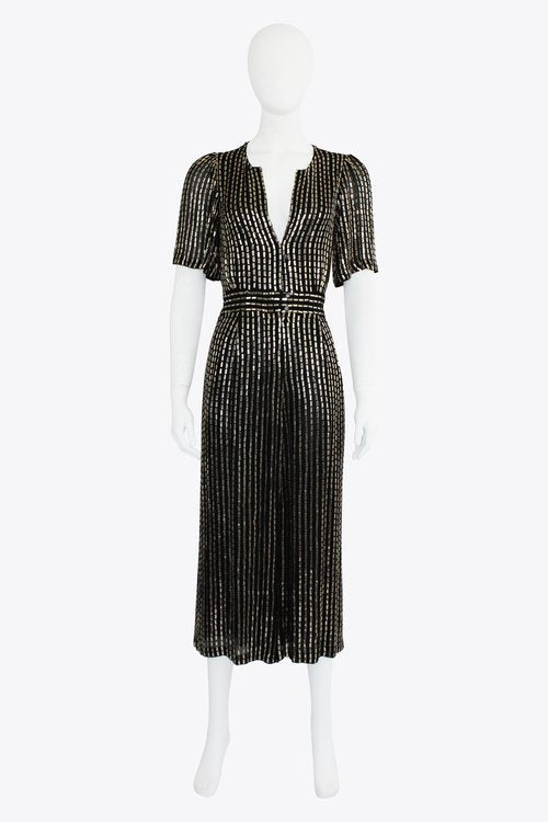 Temperley London Gold & Black Chunky Sequin Jumpsuit